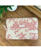 Housse ordinateur Toile de Jouy rouge
