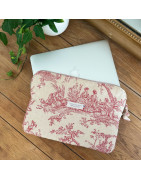 Housse ordinateur Toile de Jouy rouge