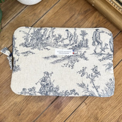 Housse ordinateur Toile de Jouy bleue