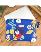 Housse ordinateur bleue fleur