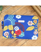 Housse ordinateur bleue fleur